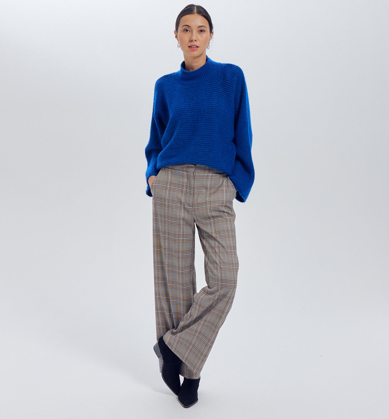 Pantalon large à carreaux - Carreaux gris