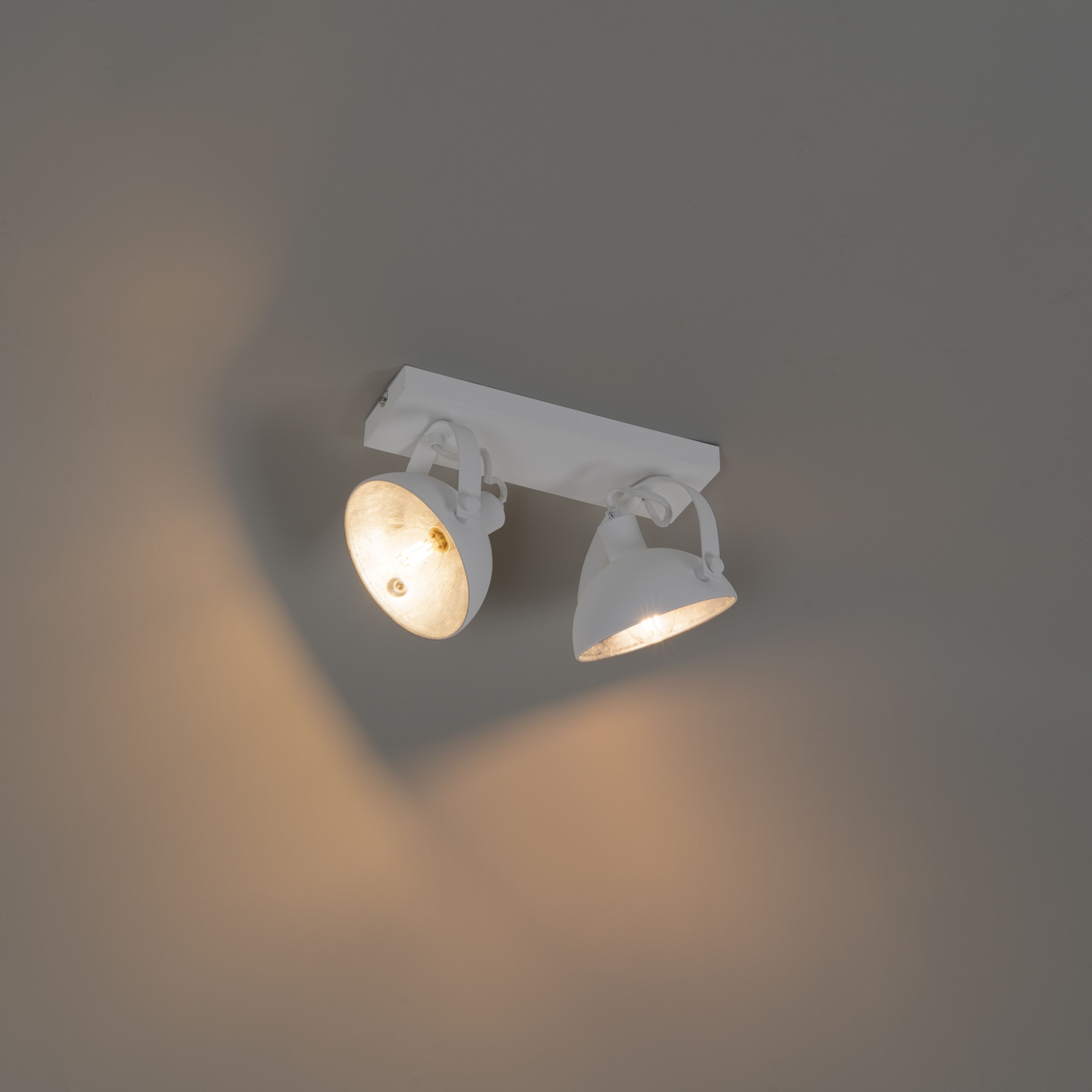 Industriële plafondlamp wit met zilver 2-lichts verstelbaar - Magnax
