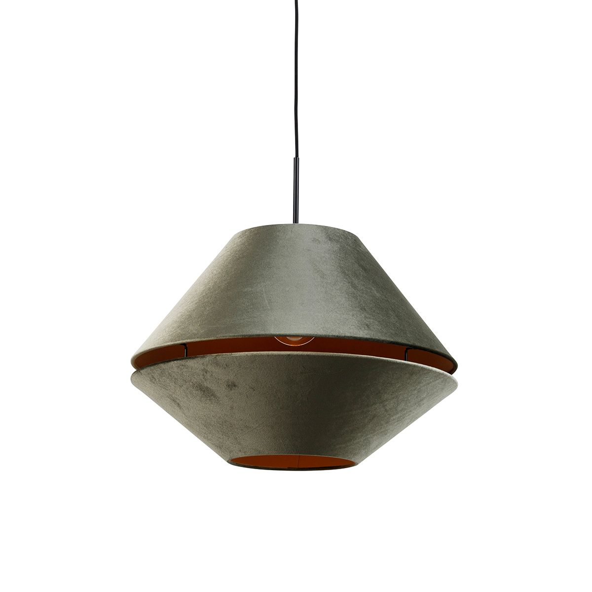 Hanglamp zwart met dubbele velours lampenkap groen met gouden binnenkant - Combi 1