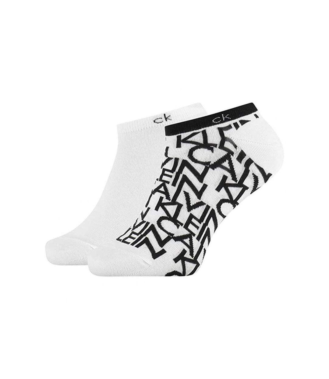 CALVIN KLEIN Lot 2 paires de Socquettes Homme Coton ALLOVER Blanc
