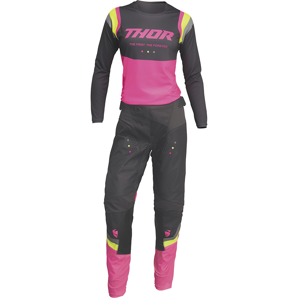 Thor Motocross - Maillot femme Pulse Rev Charcoal / Rose fluo