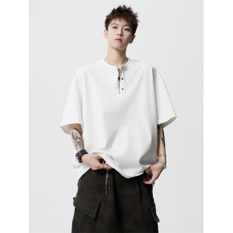 Derbundy - T-shirt met korte mouwen, ronde hals en halve rits