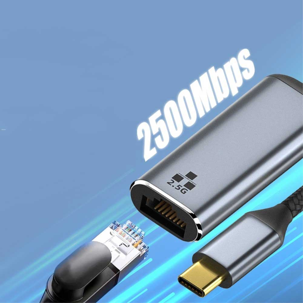 USB C auf Gigabit Ethernet LAN RJ45 Netzwerkanschluss Adapter (2500Mbit/s) - Space Grau