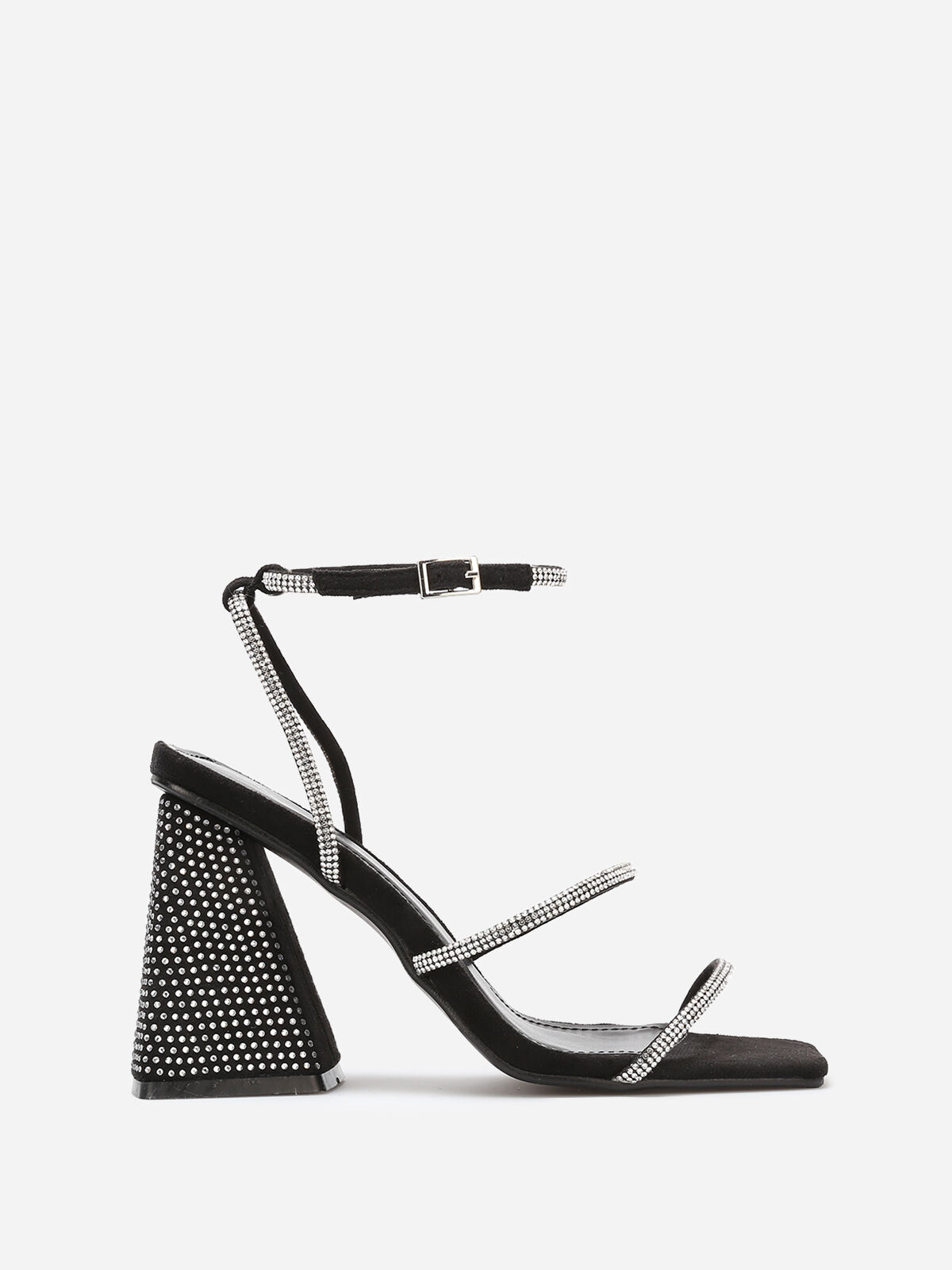 Sandales en suédine à strass- Noir