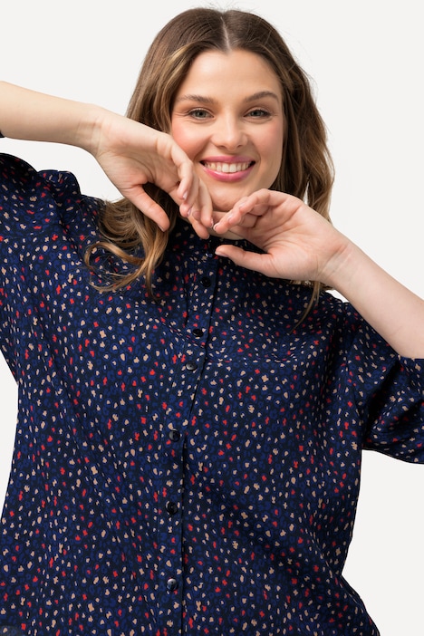 Bluse, Alloverdruck, Stehkragen, 3/4-Arm, Krepp