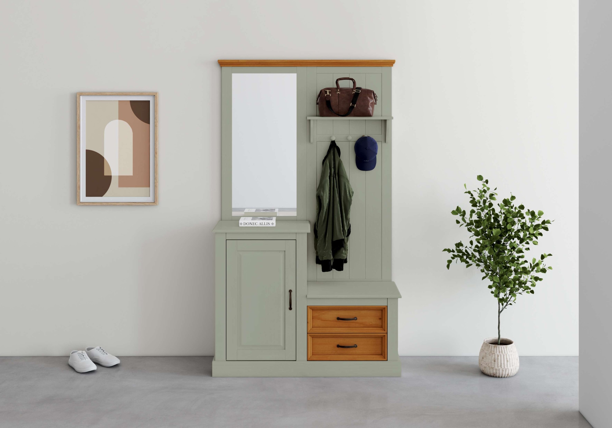 Home affaire Kompaktgarderobe »Selma Garderobe inkl. Kommode, 2 Schubkästen, Spiegel« Kompaktgarderobe, mit Spiegel, Haken und Hutablage, Breite 110 cm