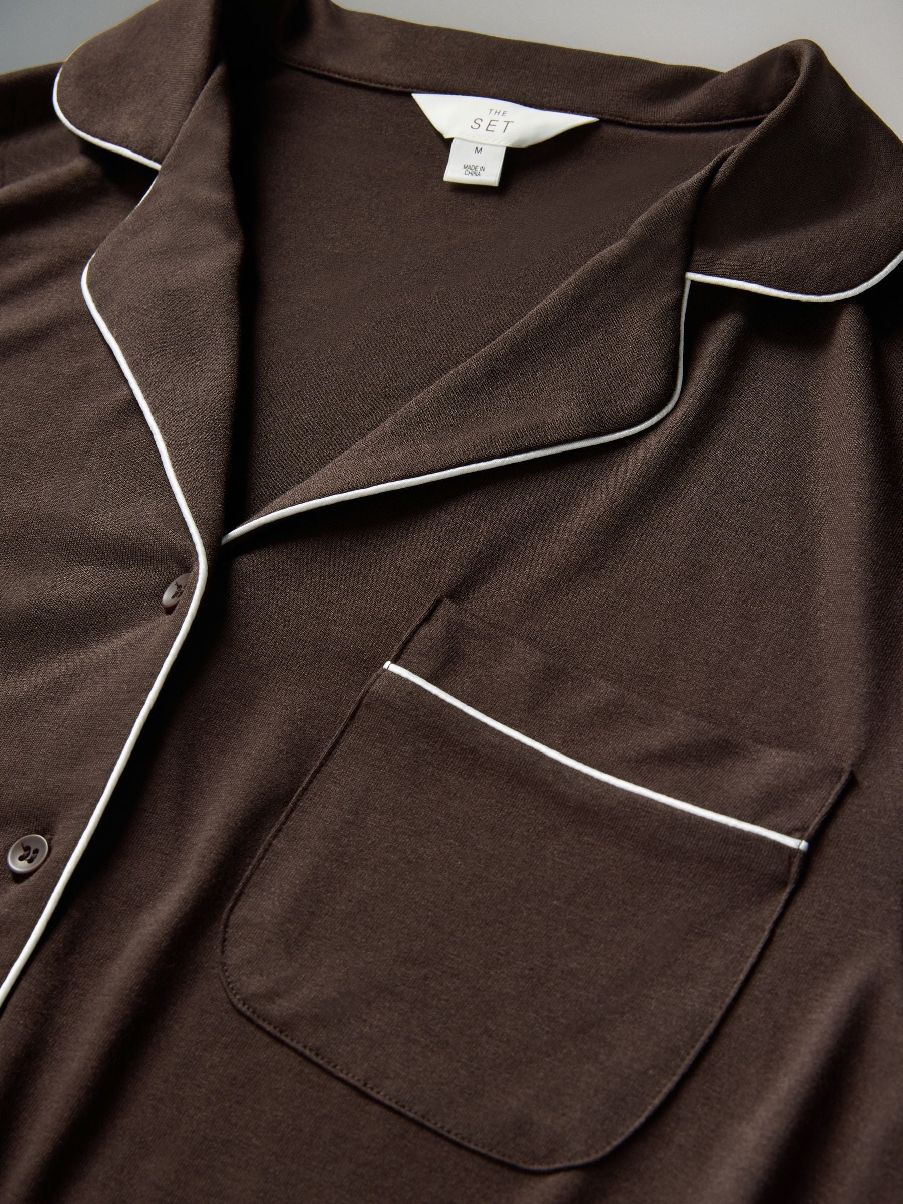 Chocoladebruin / antraciet gemêleerd - The Set 2 Pack Viscose Blend Button Through Long Pyjamas with Piping
