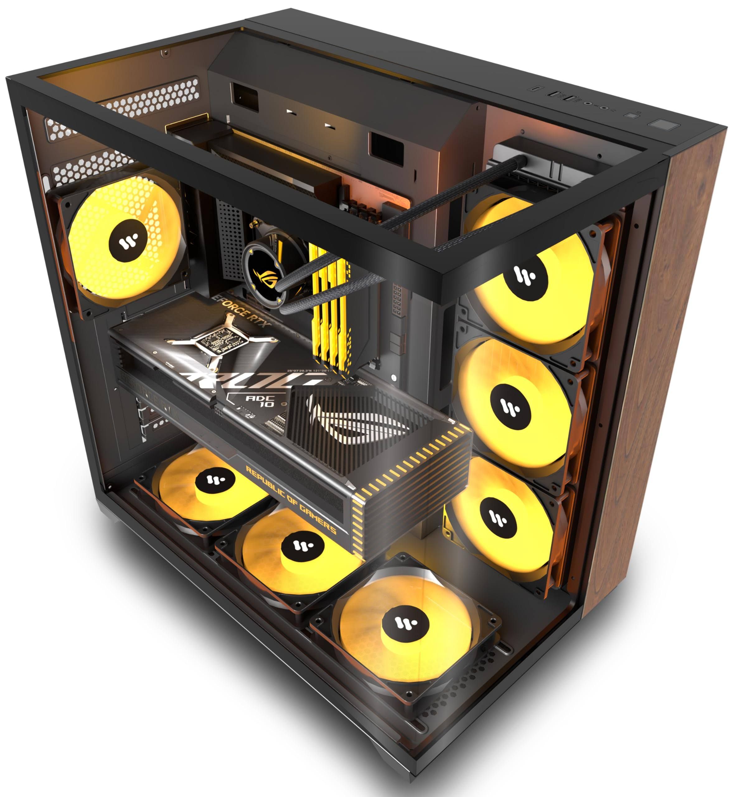 ANSAITE Boîtier PC ATX 6 Ventilateurs PWM ARGB pré-installés, Boîtier PC Gaming Mid-Tower, Boîtier Informatique panoramique en Verre trempé avec