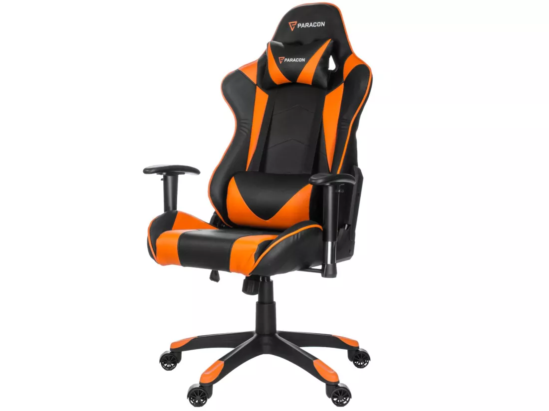 Paracon Knight Fauteuil de gamer avec oreiller cervical et soutien lombaire, orange.