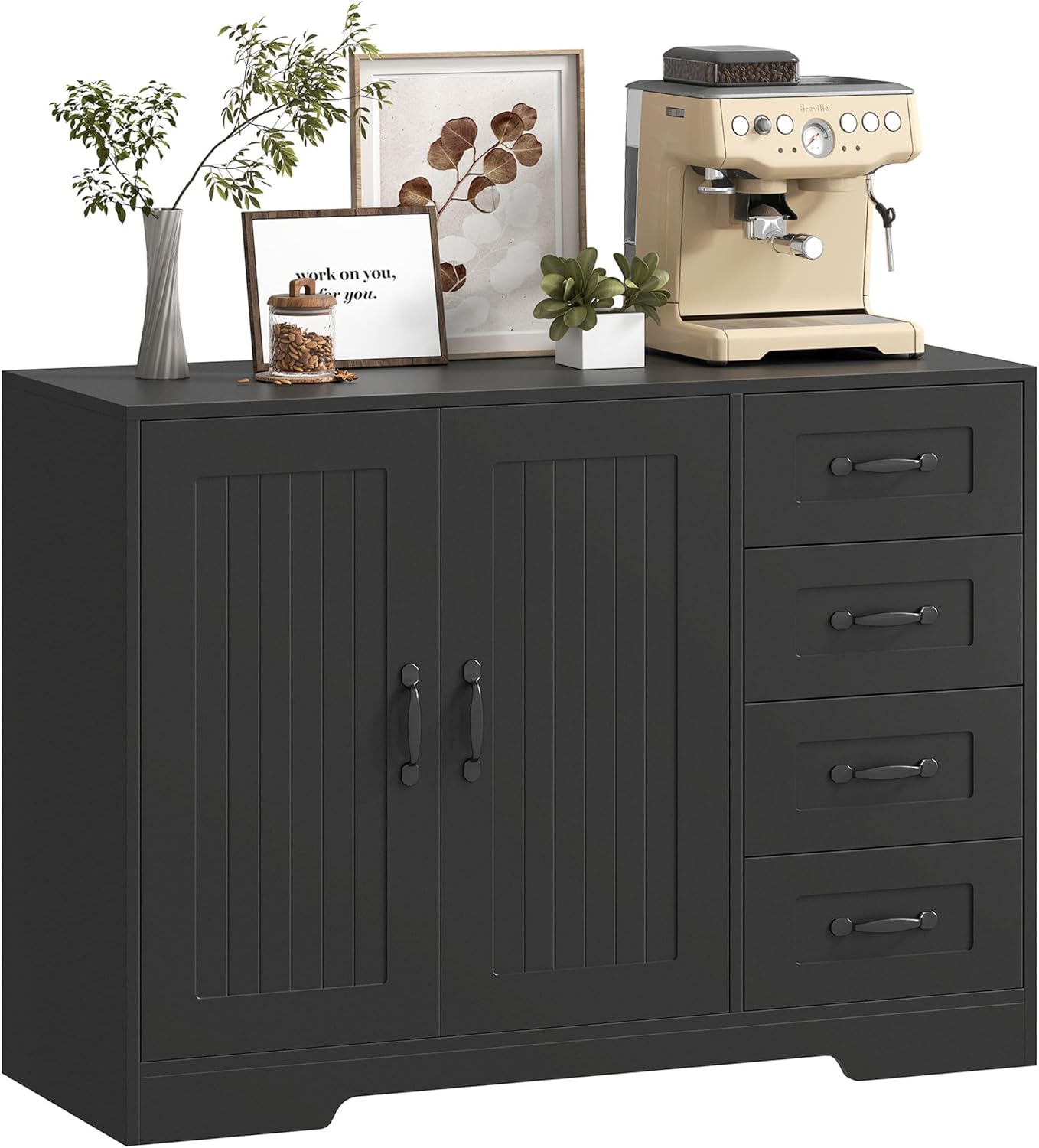 HOMCOM Sideboard, Beistellschrank mit 4 Schubladen, 2 Türen, Küchenschrank, Aufbewahrungsschrank mit verstellbarem Einlegeboden für Wohnzimmer, 105 x 40 x 76 cm, Schwarz