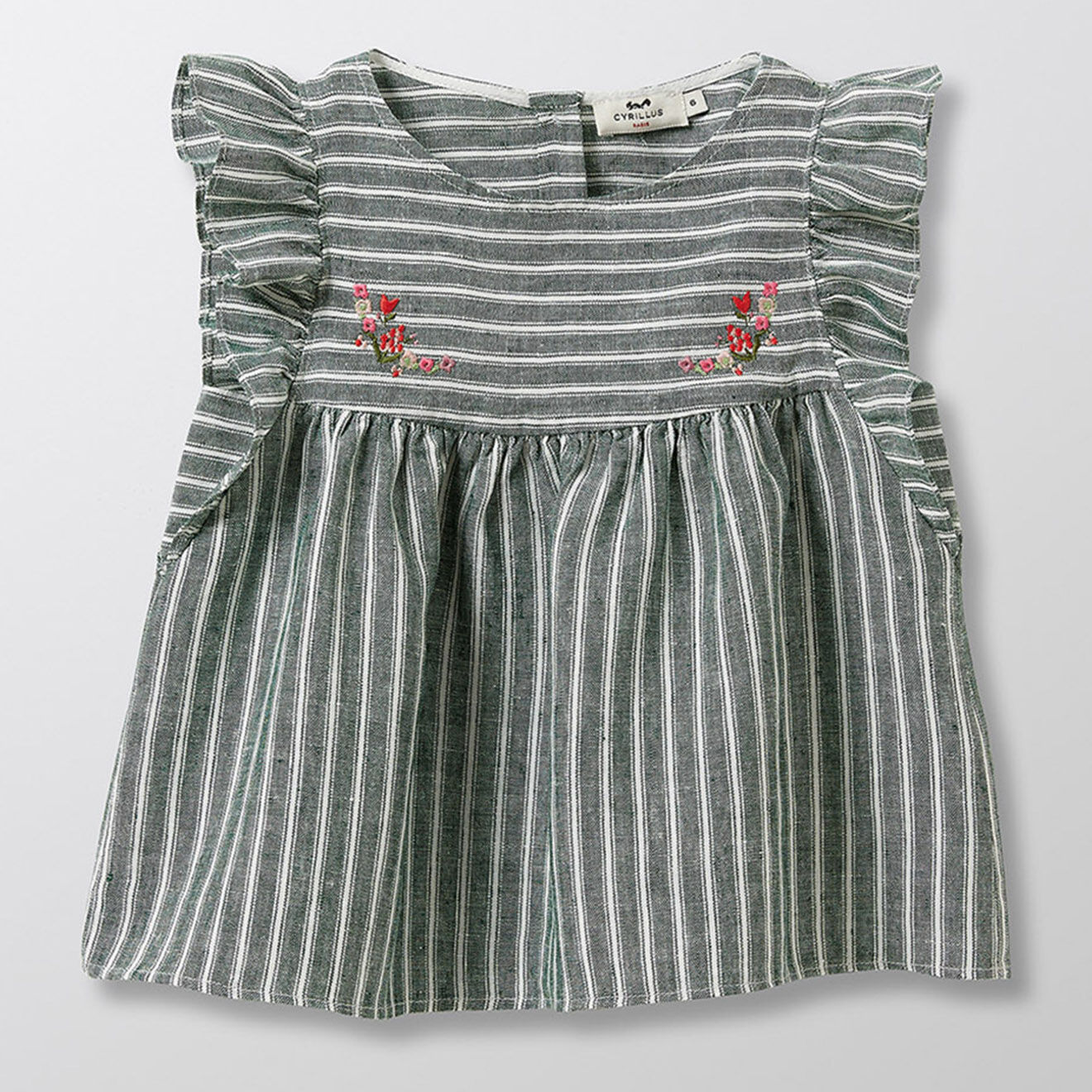 Cyrillus Blouse en 100% Lin à manches volantées vert foncé