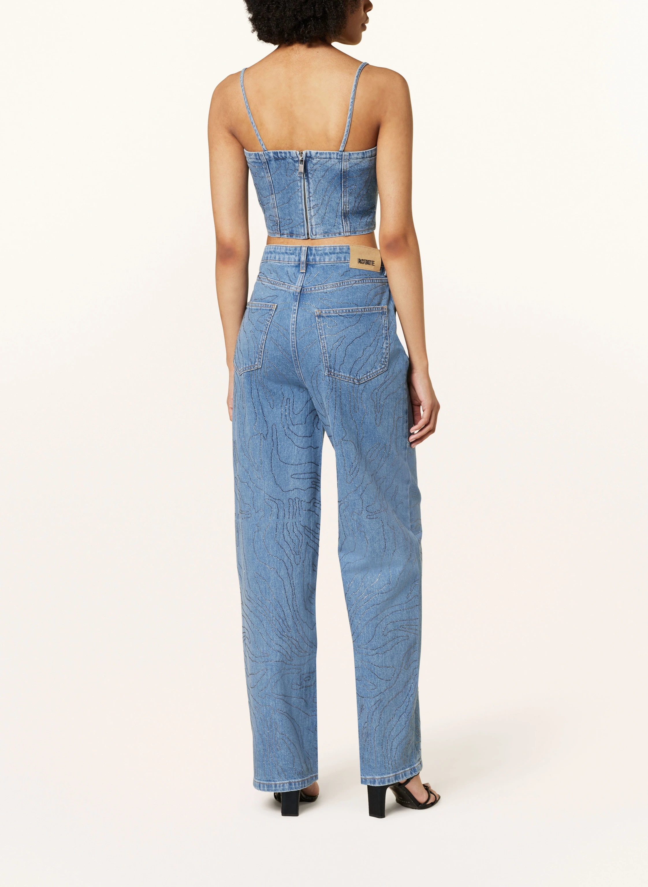 ROTATE Straight Jeans mit Schmucksteinen