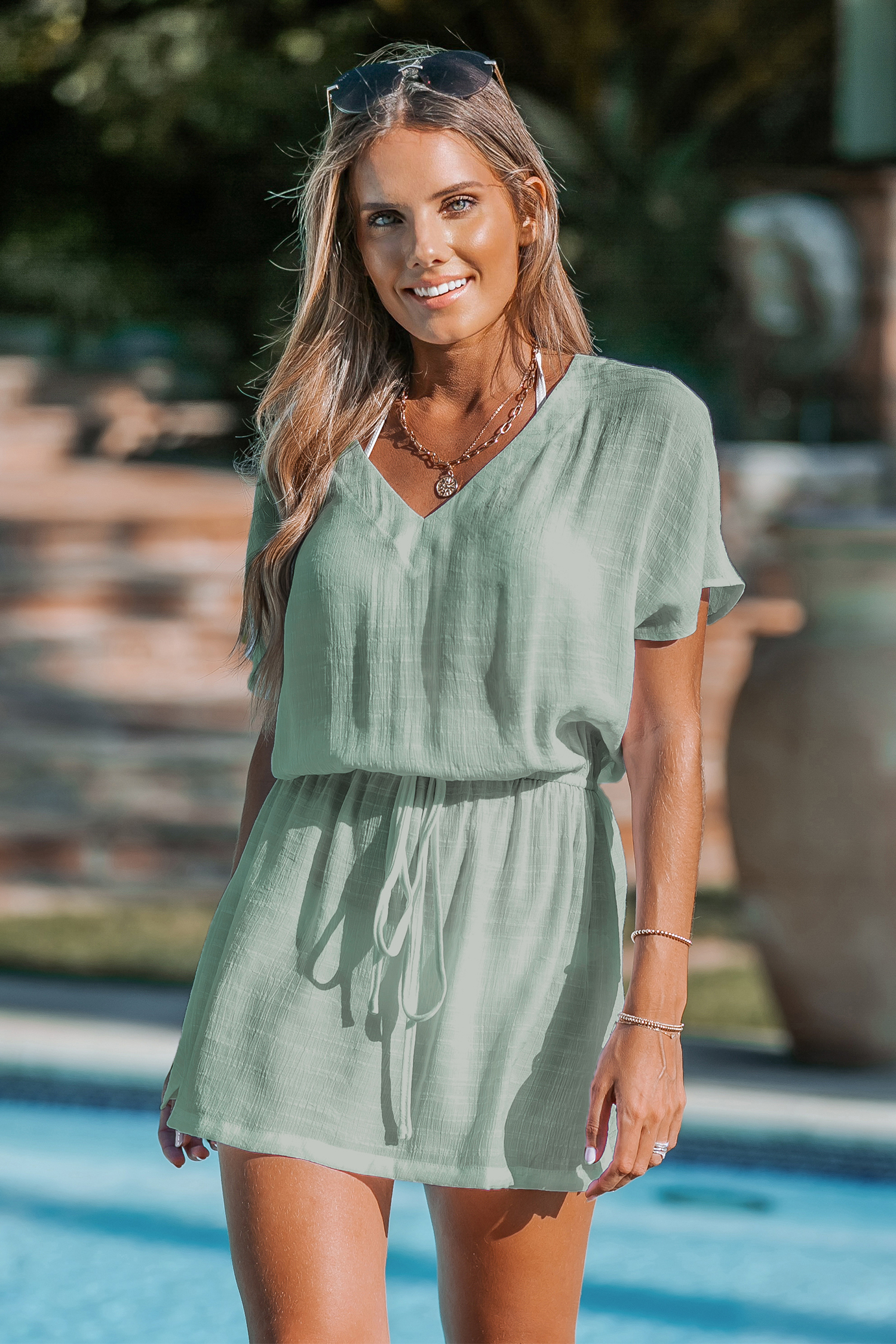 Robe cover up à blouson et taille à nouer verte