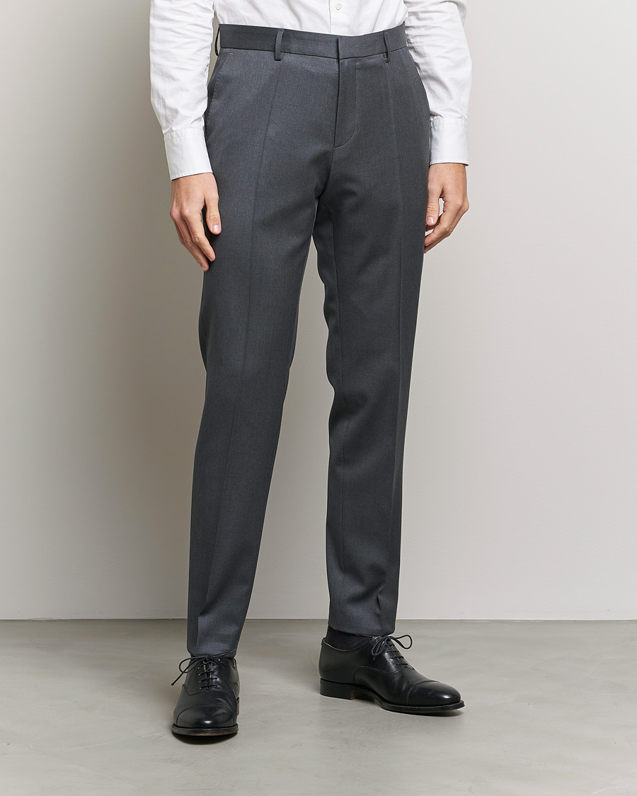 Genius Slim Fit Wool Trousers Dark Grey