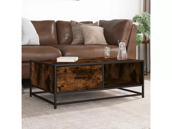 Table basse chêne fumé 90x57x35 cm bois d'ingénierie et métal