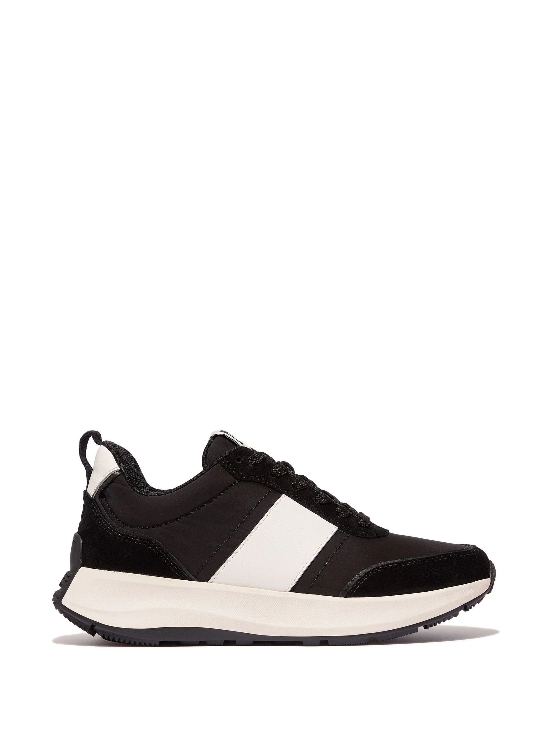 Zwart - Fitflop F-Mode Flow Fabric Suede Leather Trainers