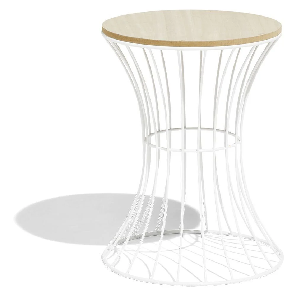 Bout de canapé Dusty bois effet naturel et métal blanc Ø30xH39cm