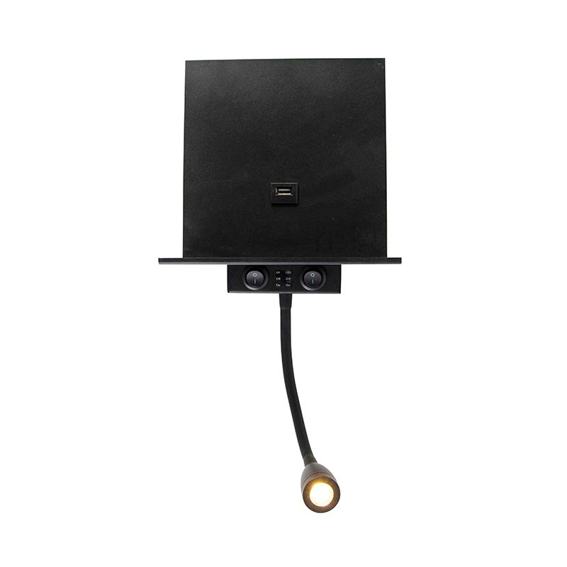Moderne wandlamp zwart met USB en flexarm - Flero