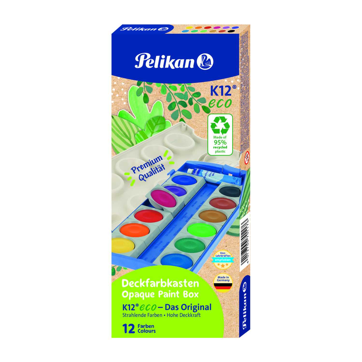 Pelikan Deckfarbkasten K12 eco 12 Deckfarben + 1 Tube Weiß