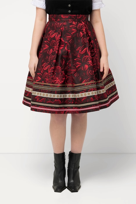 Rock, A-Linie, Jacquard-Blütenmuster, Zierbänder