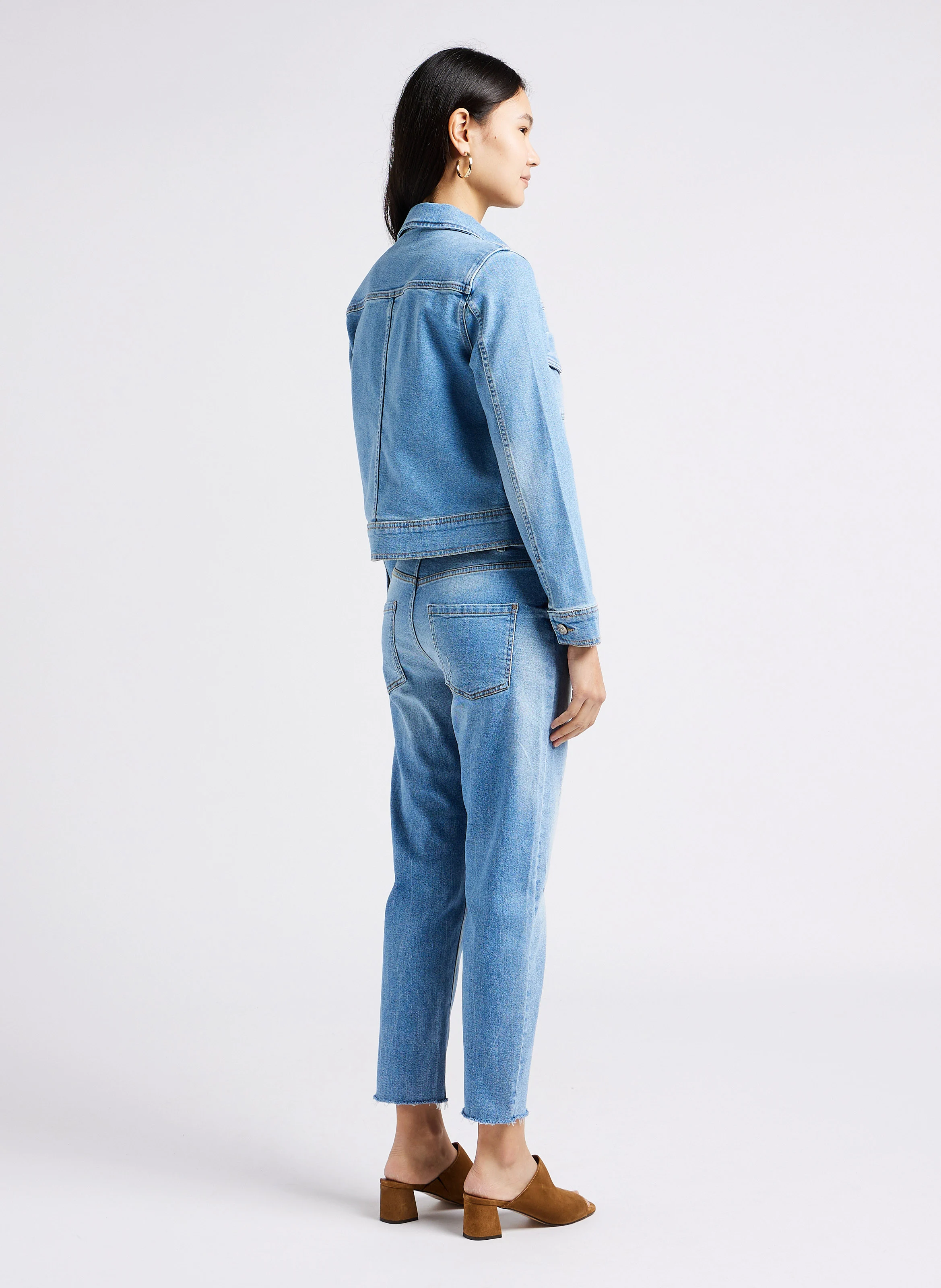 DONNA - Veste droite col classique en coton mélangé | Bleu
