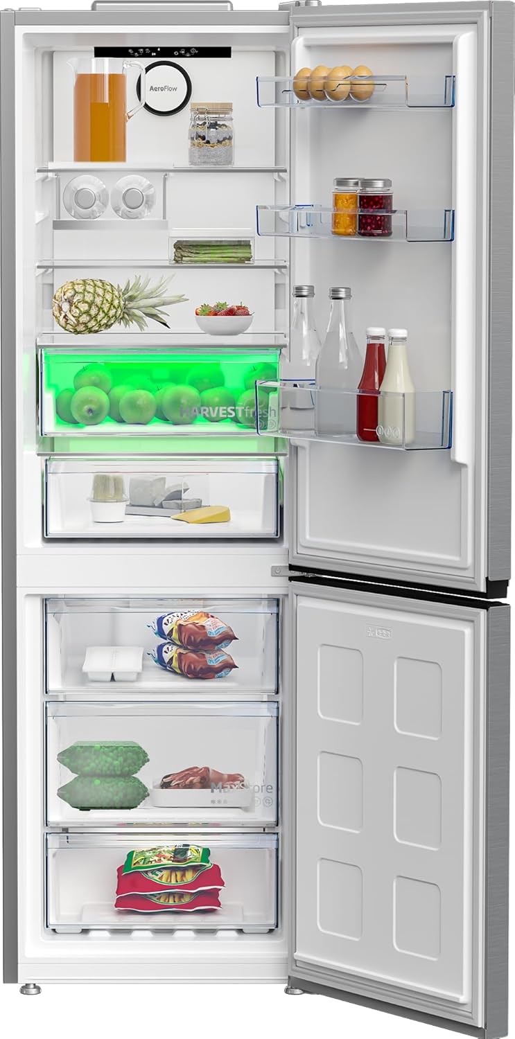 Beko B7RCNE367HXB freistehende Kühl/-Gefrierkombination, 316 l Nettovolumen, 210 l Kühlen, 106 l Gefrieren, NoFrost, AeroFlow, HarvestFresh, MultiZone, 3 Gefrierschubladen, Edelstahl-Look