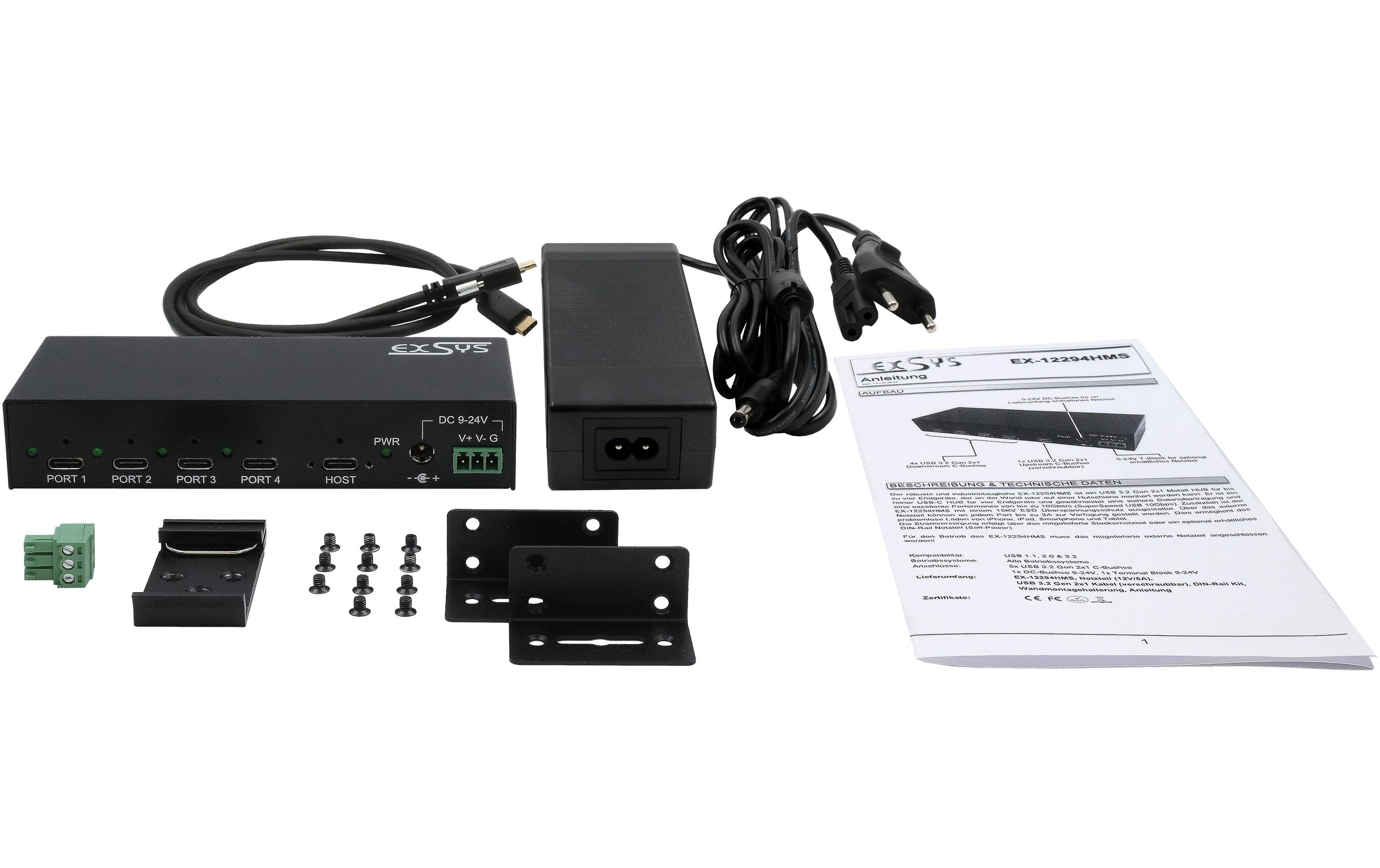 USB-Hub EX-12294HMS<br>4 Port USB 3.2 Gen 2 x 1 Metall HUB mit 4x USB-C Anschlüssen