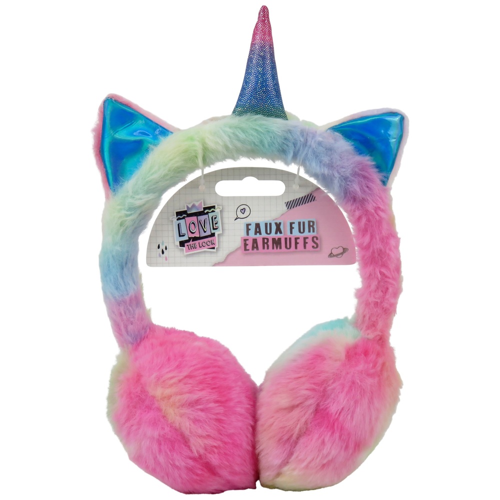 Ich liebe den Look! Ohrenschützer aus Kunstfell – mehrfarbiges Einhorn