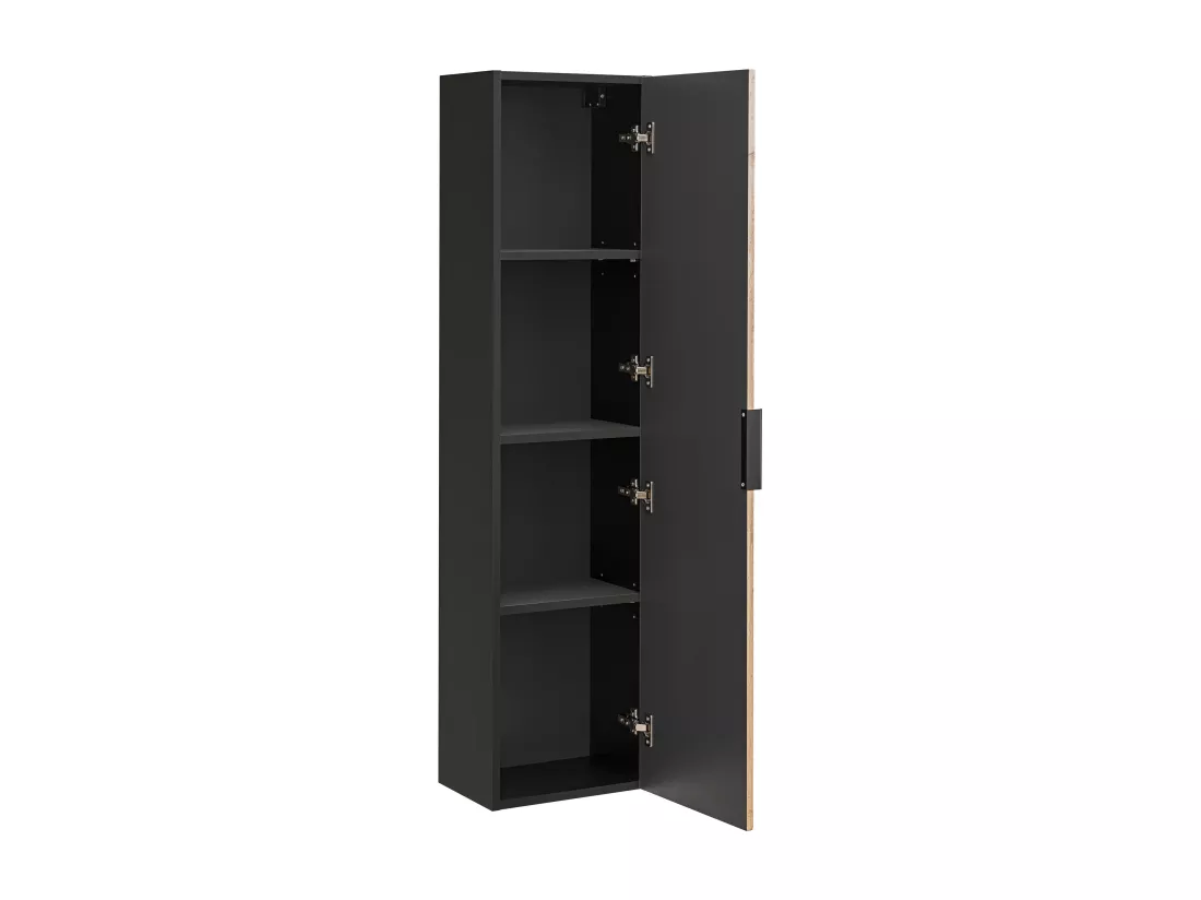 Meuble de salle de bain suspendu strié avec vasque à encastrer et colonne - Naturel clair et noir - 80 cm - MADELA