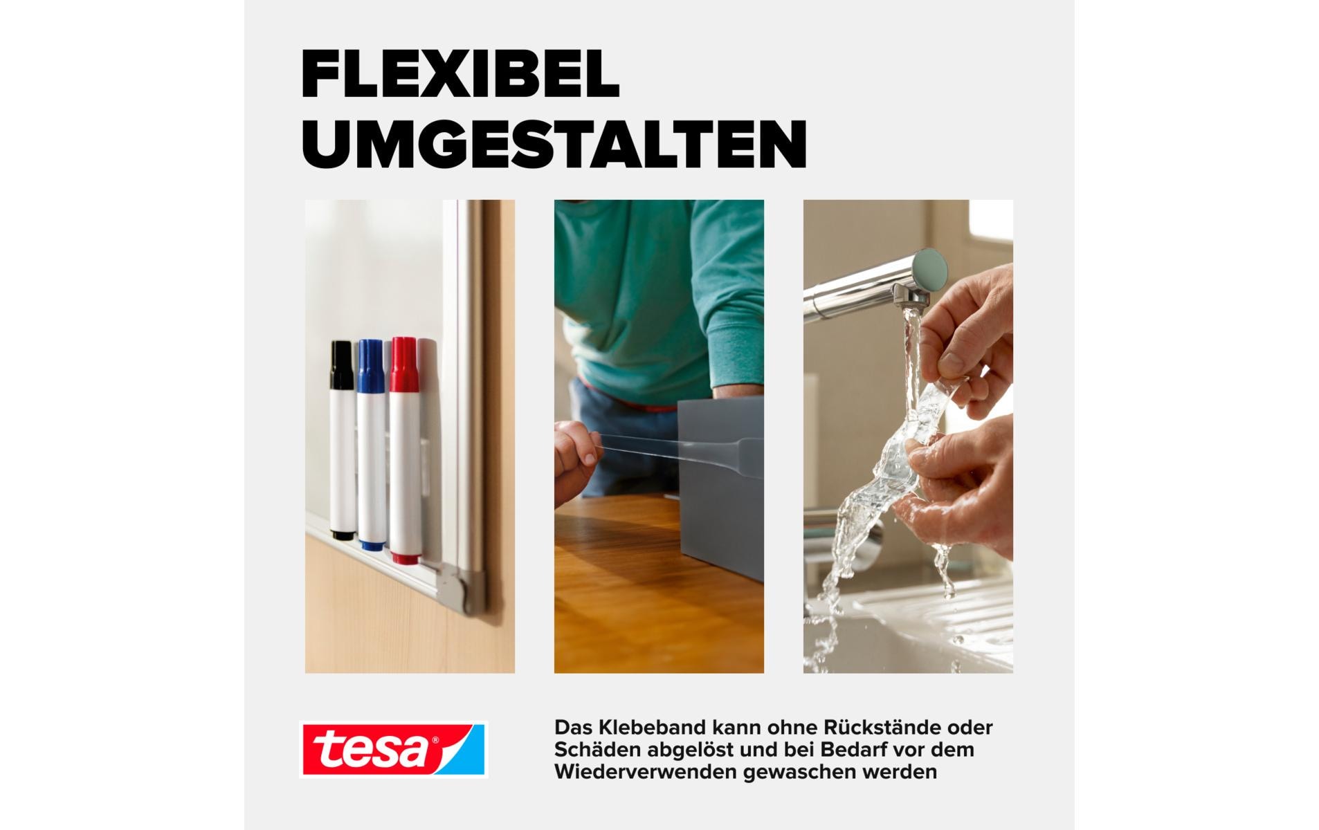 Klebeband Universal Nano Tape 1 Rolle - 3 m x 30 mmTransparentes, doppelseitiges Klebeband – leicht wiederablösbar und wiederverwendbar – wetterfest