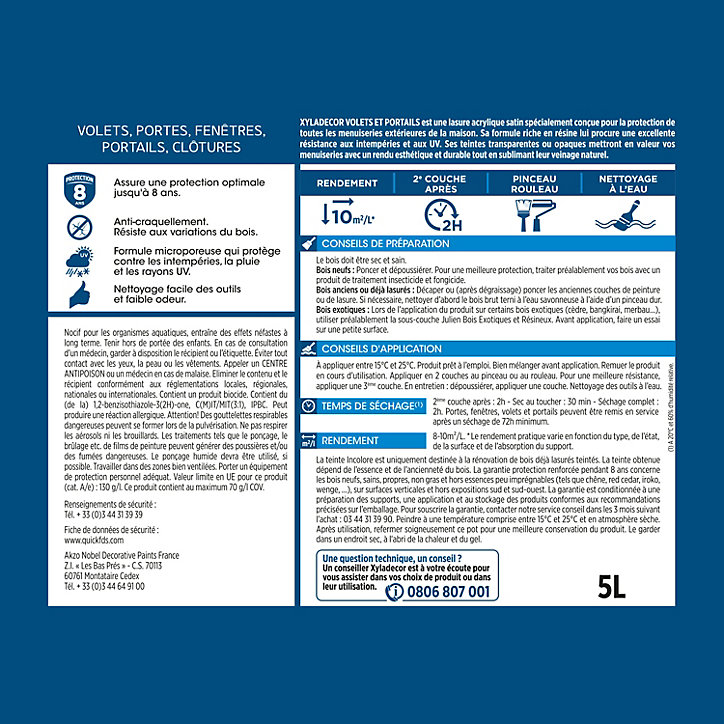 Lasure extérieure protectrice acrylique volets et portails Xyladecor satin 5L blanc