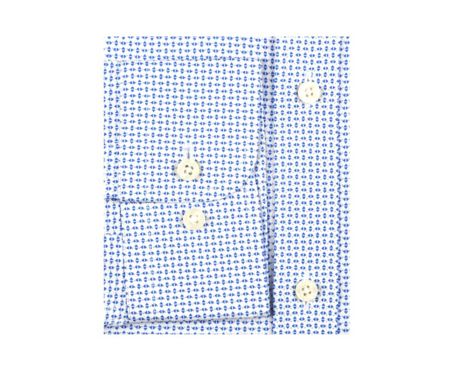 Chemise coton blanche imprimée motifs bleus - Col français - THOMASSIN