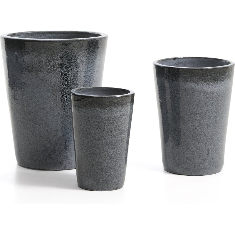 Ensemble Rotja de 3 pots de fleurs en terre cuite, finition bleue émaillée Ø 26 / 35 / 47 cm