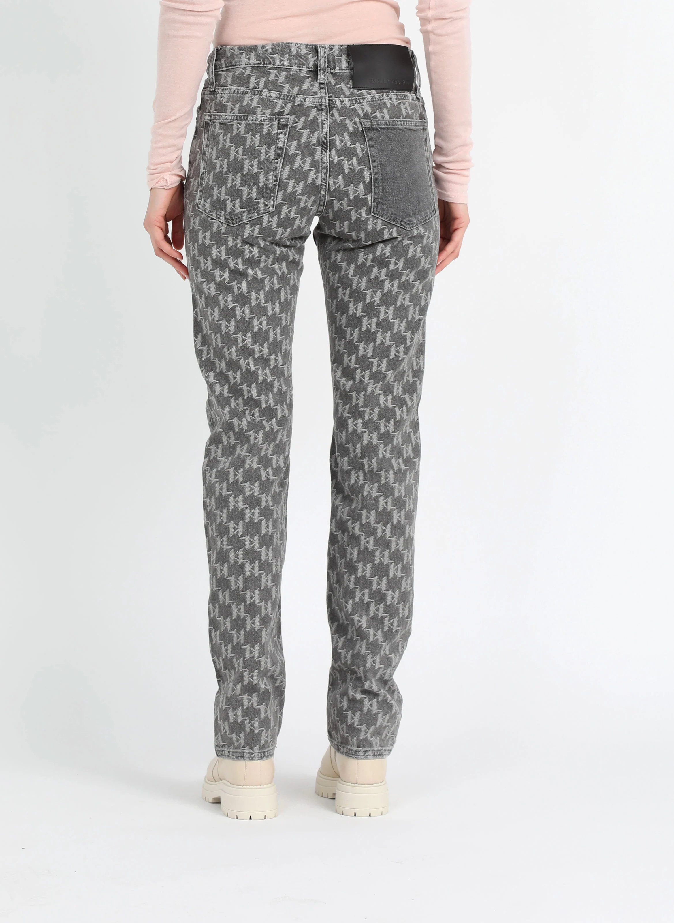 Jean délavé en jacquard en coton mélangé| Gris