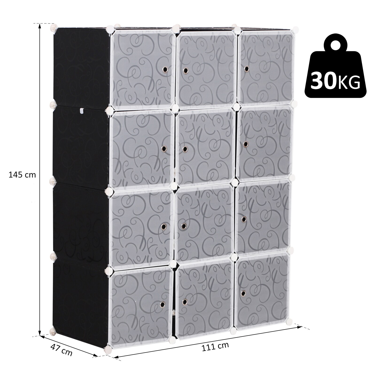 HOMCOM Kleiderschrank mit Stecksystem schwarz, weiß 47 x 111 x 145 cm (LxBxH)