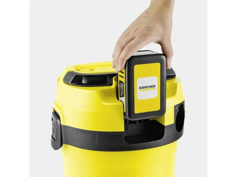 Kärcher WD 3-18 battery set - Støvsuger - beholder - pose / uden pose - gul - 1 batteri, inkluderet oplader