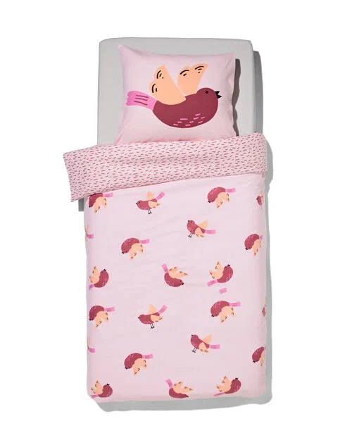 housse de couette enfant flanelle 140 x 200 oiseau rose