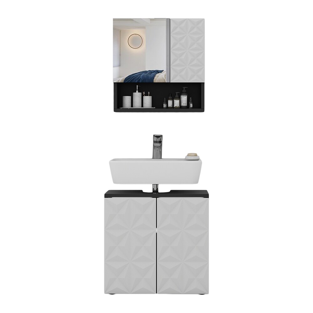 Vicco Badmöbel-Set Badezimmer-Möbel Bad-Schrank Edge Schwarz Weiß modern Badezimmerschrank Waschbeckenunterschrank Spiegelschrank Badezimmerkommode