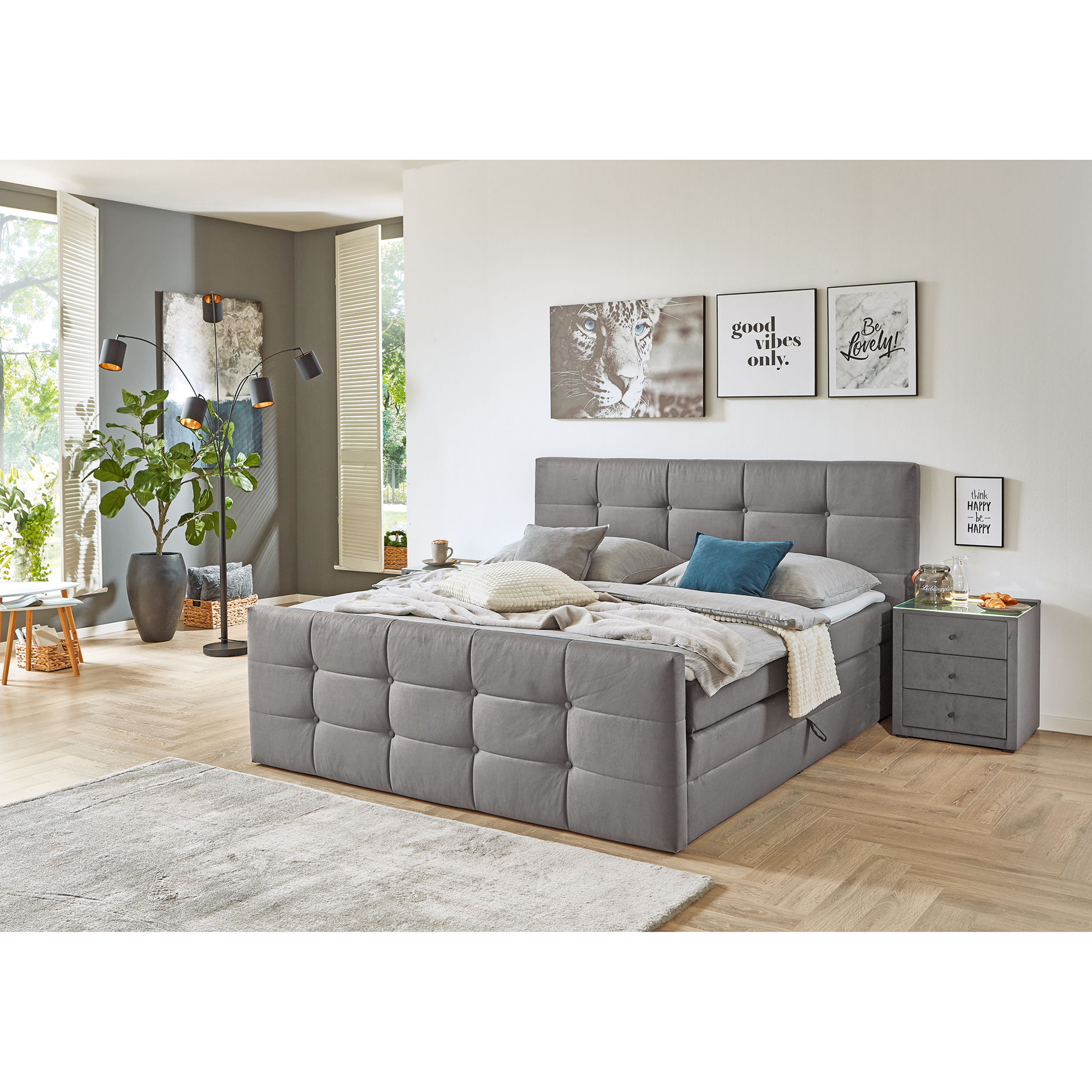 Boxspringbett - silbergrau - 180x200 cm - inklusive Topper