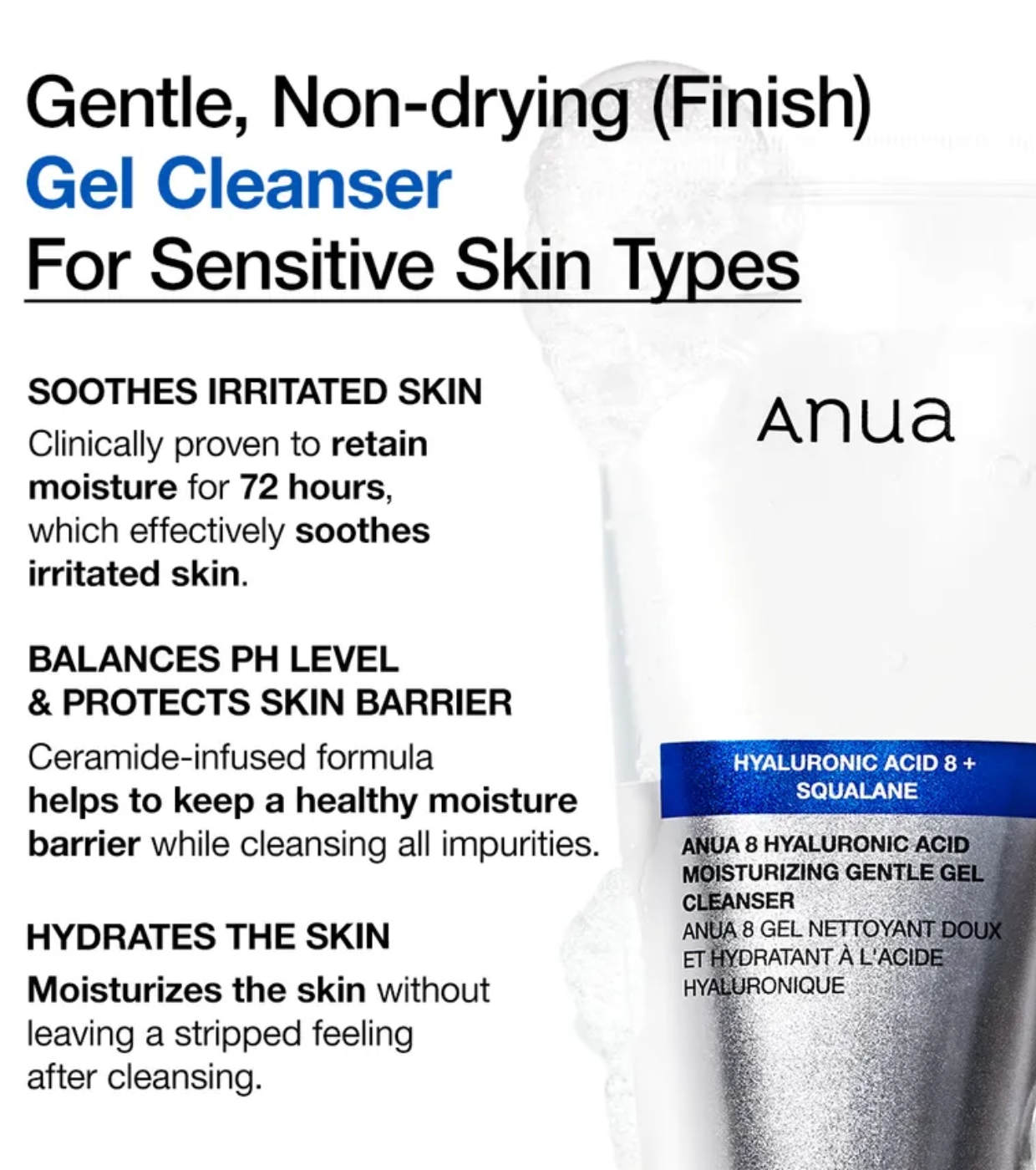 Anua - Espuma de Limpeza Facial com Ácido Hialurônico 8 Moisturizing Gentle
