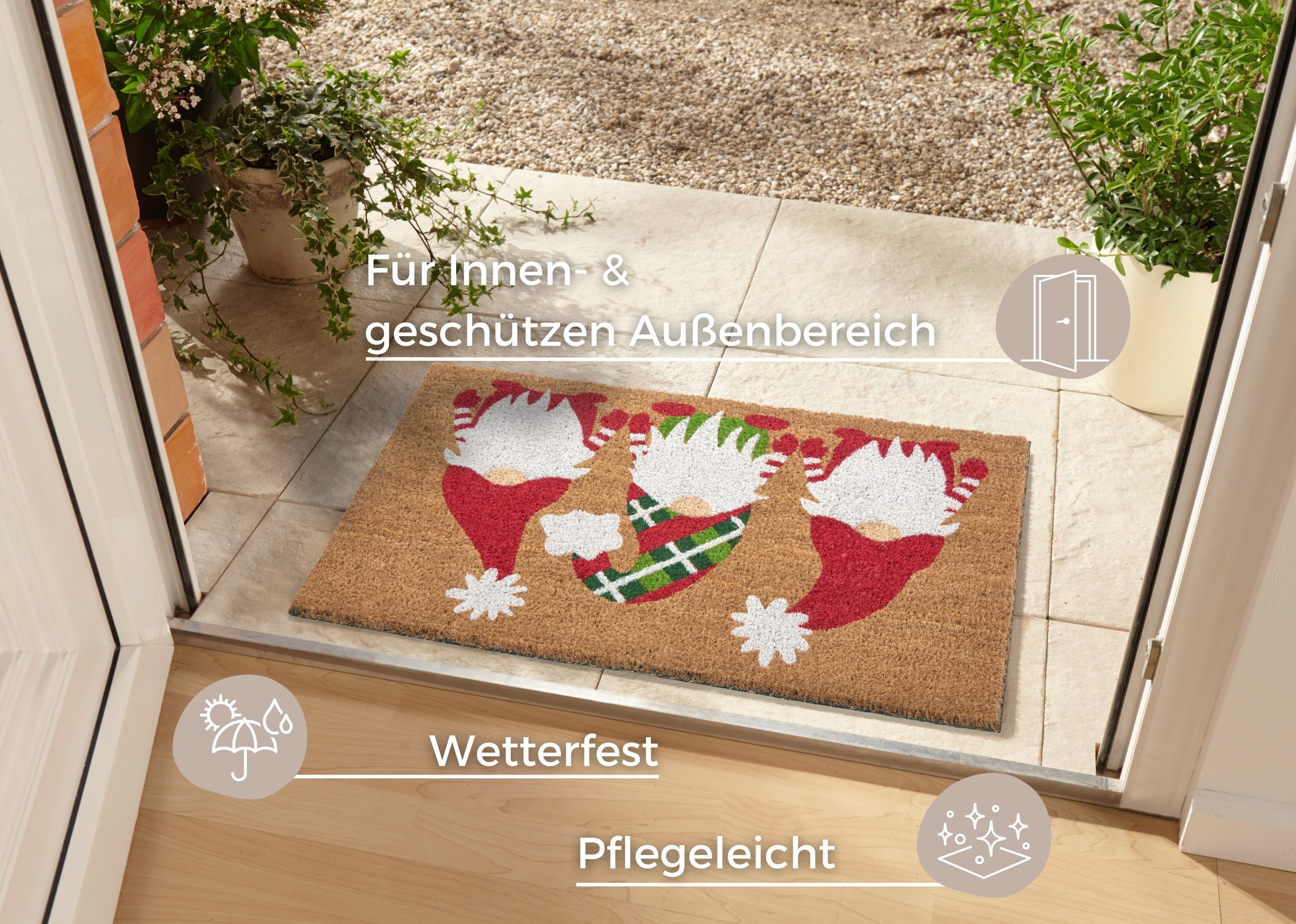HANSE Home Fussmatte »Mix Mats  Kokos Christmas Gnomes, Türmatte« rechteckig 15 mm Höhe Weihnachten, Schmutzfangmatte, Outdoor, Rutschfest, Innen, Kokosmatte