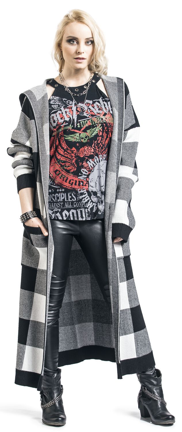 Gilet À Capuche À Carreaux Noir/Blanc | Rock Rebel by EMP Cardigan