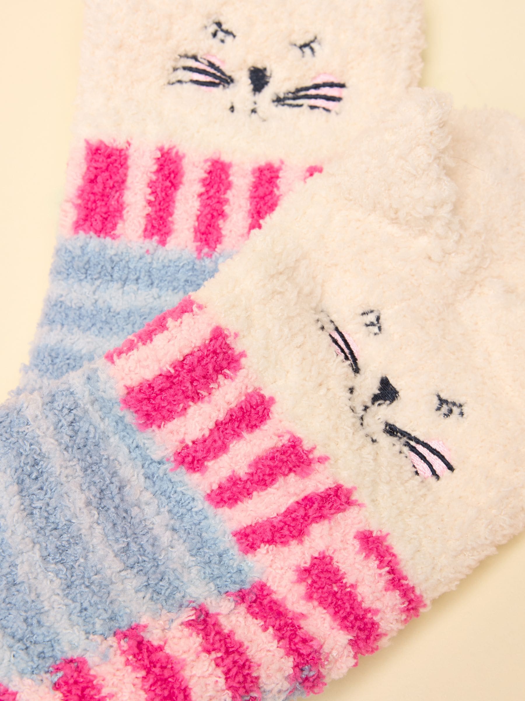 Blauw/roze kat - Joules Kids' wollige personage sokken