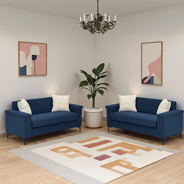 2-Sitzer Sofa-Set, Ecksofa mit Schlaffunktion, Elegantes Skandinavisches Schlafcouch mit Solides Holzgestell, Moderner Sofa Bed Set, für Wohnzimmer/Schlafzimmer/Büro, 172cm, Blau