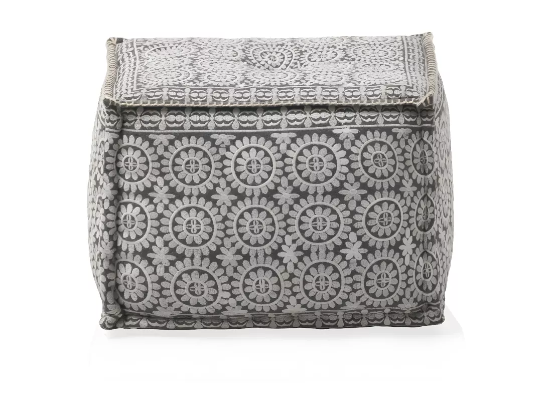 Pouf rectangulaire en textile coloris gris