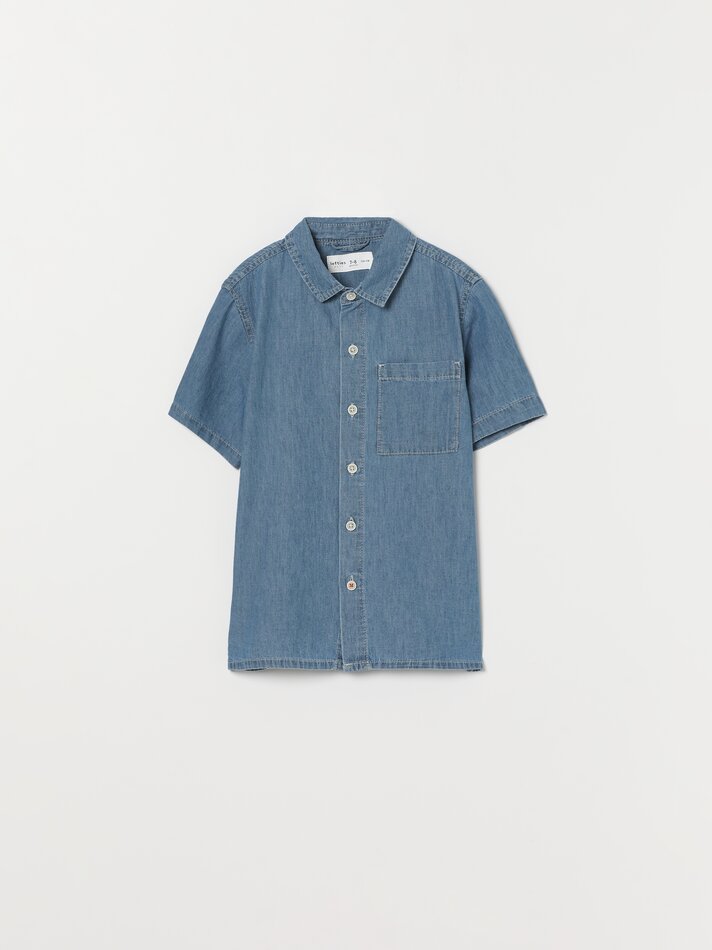 Camisa jeans de manga curta - Azul escuro