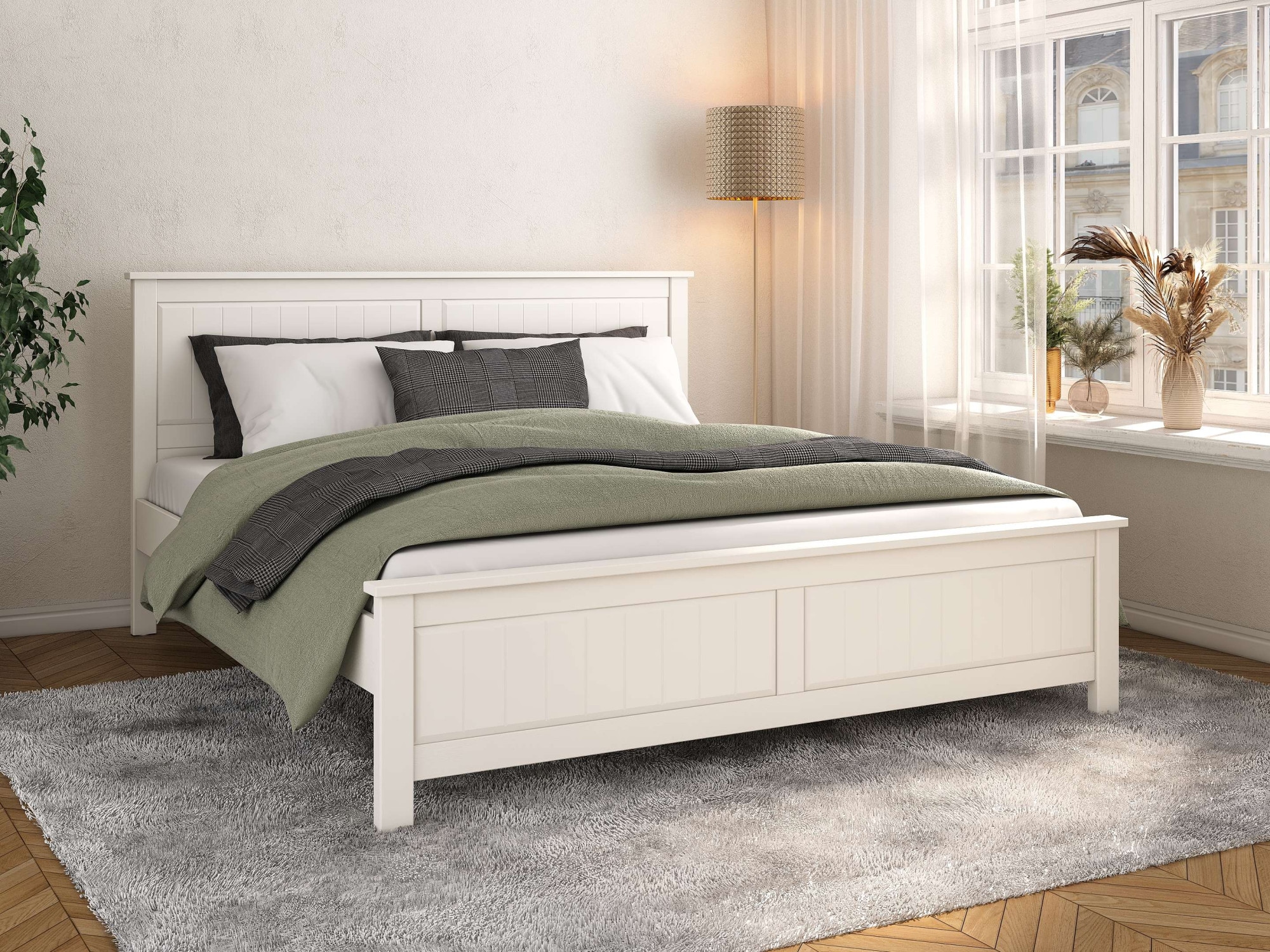 GOODproduct Massivholzbett »Northwood, Landhausstil, mit Lamellen und Kassetten, Made in EU« Liegefläche 180x200cm,  inklusive Lattenrost, stilvolles Design, Schubkasten optional (748832)