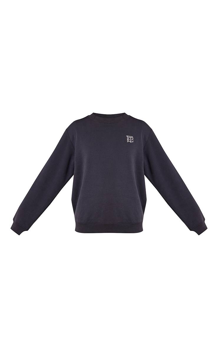Bleu Marine Sweat-shirt Oversize Col Rond En Molleton De Coton Brodé Plt