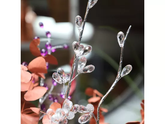 Branche de fleurs «Fleurs Cristal» en verre transparent 90 cm