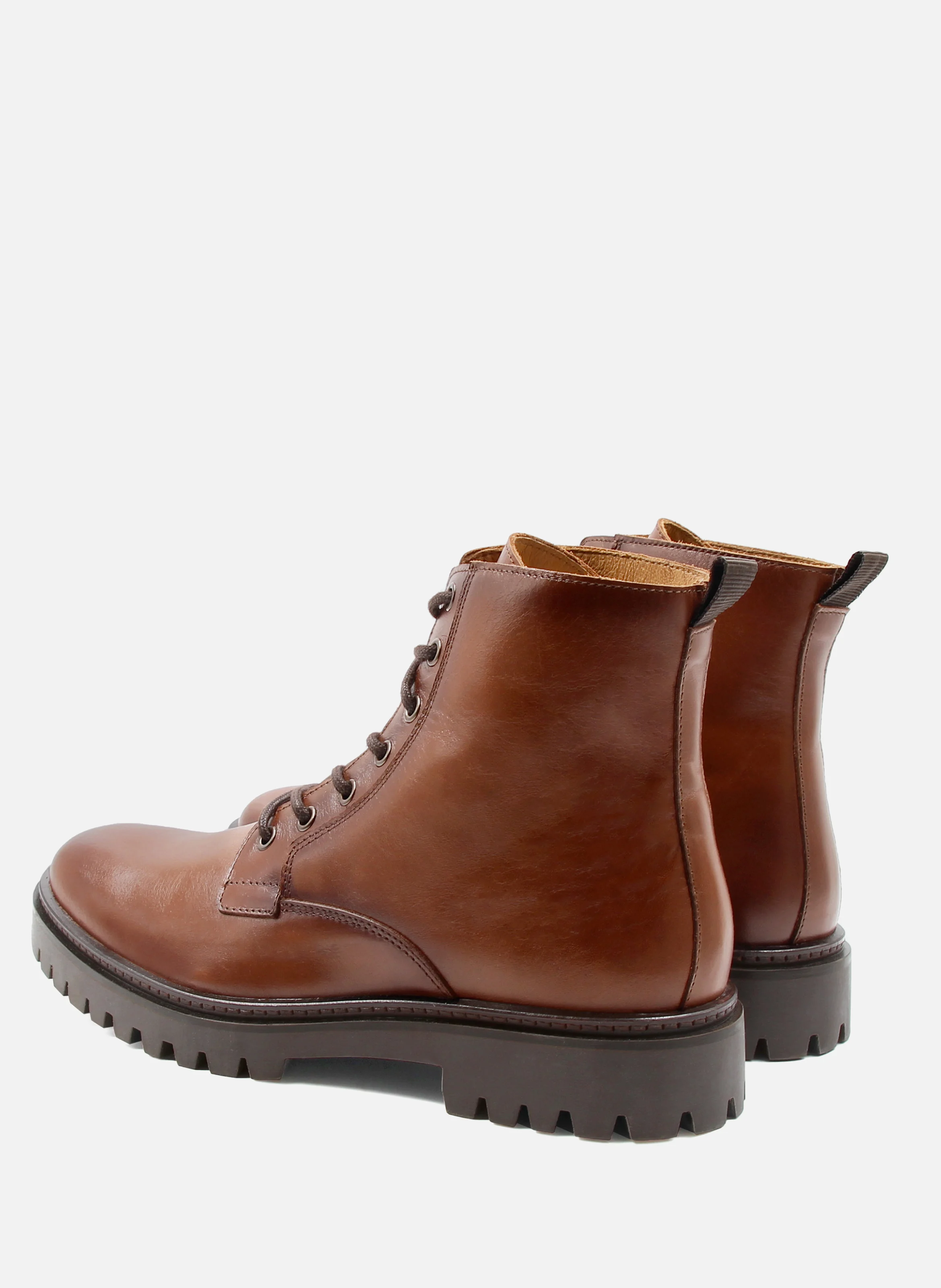 Boots à lacets crantées cuir lisse | Marron